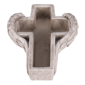 Obal pietní na květiny - kříž s křídly, betonový, šedý