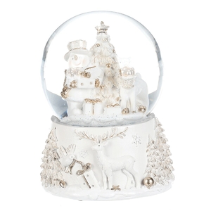 Sněžítko polyresinové - hrací, natahovací na kličku, bílo-krémové