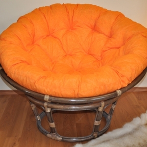 Ratanový papasan 115 cm hnědý - polstr oranžový melír