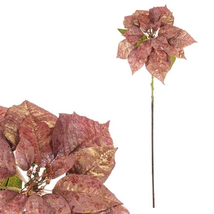 Vánoční růže - umělý květ na stonku, barva bordó