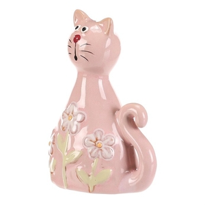 Kočka - keramická figurka, dekor květin, vel. S, růžová