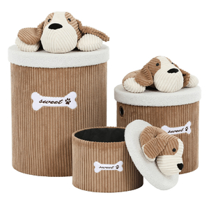 Koš regálový a prádelní - manšestr s pejskem, hnědý, cena za sadu 3 ks