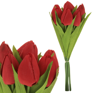Tulipán - umělá kytice, 7 květů, barva červená