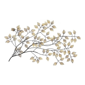 Strom kovový - nástěnná dekorace, špičaté lístky, zlatý