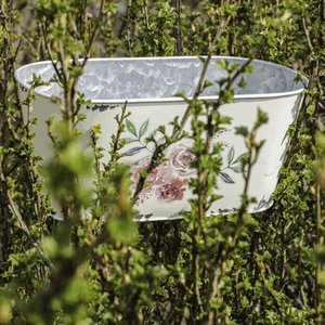 Kovový truhlík, design s růžemi.