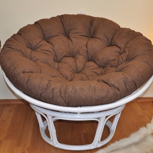 Ratanový papasan 115 cm bílý - polstr hnědý melír