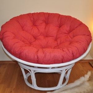 Ratanový papasan 115 cm bílý - polstr vínový melír