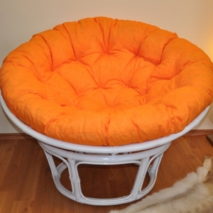 Ratanový papasan 115 cm bílý - polstr oranžový melír