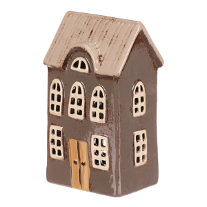 Domeček keramický - patrový, na čajovou svíčku, šedý