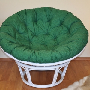 Ratanový papasan 115 cm bílý - polstr tmavě zelený melír