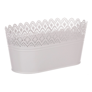 Obal kovový - truhlík, krajkový okraj, barva šedá