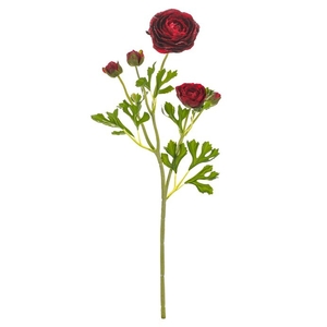 Ranunculus - umělý řezaný, květy s poupaty, červený