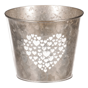 Obal z kovu na květiny, v tmavě krémové barvě se srdcem