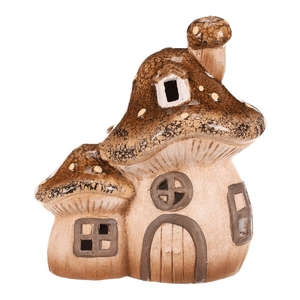 Domeček keramický - houba, dvojice, s LED osvětlením, hnědý