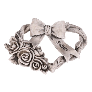 Srdce se stuhou a mašlí - pietní, polyresin, šedá