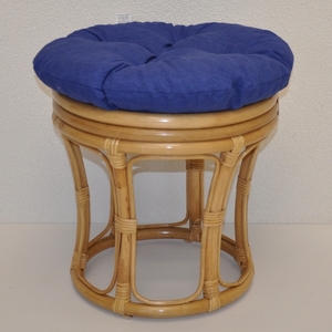 Ratanová taburetka velká medová polstr tmavě modrý melír
