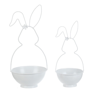 Obal na květiny - kovový, tvar zajíce, bílý, cena za sadu 2 ks