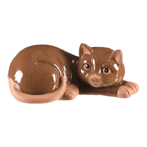 Kočka - keramická figurka, ležící, vel. S, tmavě hnědá