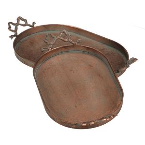 Tác kovový - oválný s mašlemi, měděný, cena za sadu 2 ks