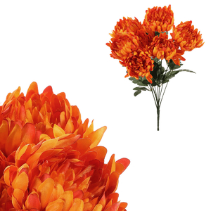 Chryzantéma - umělá kytice, 9 květů, oranžová