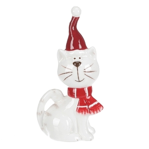 Kočka se šálou - keramická figurka, vel. S, červeno-bílý