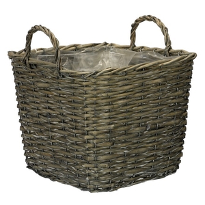 Košík proutěný - obal na květiny, hranatý, šedý
