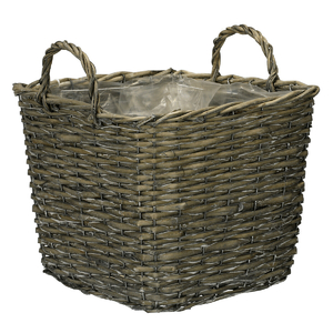 Košík proutěný - obal na květiny, hranatý, šedý