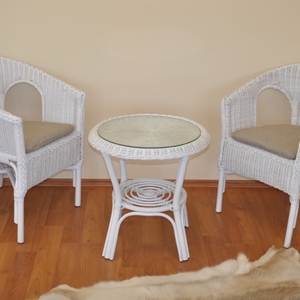 Ratanová sedací souprava Fabion bílá  polstry tmavě béžový melír