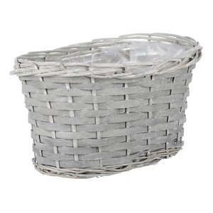 Truhlík oválný - obal dekorační proutěný s igelitem, barva šedá