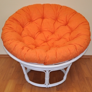 Ratanový papasan 100 cm bílý, polstr oranžový melír