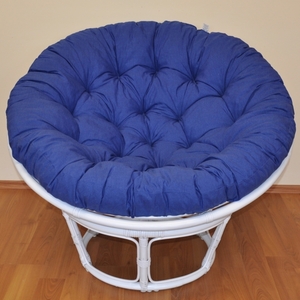 Ratanový papasan 100 cm bílý, polstr tmavě modrý melír