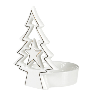 Svícen na kónickou svíčku - porcelán, stromek a hvězda, bílý