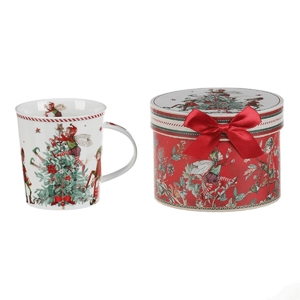 Hrnek porcelánový - 320 ml, dárkové balení, vánoční stromeček a skřítci