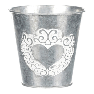 Obal kovový - dekor srdce, barva stříbrno-bílá
