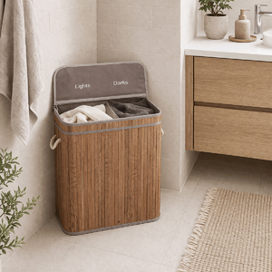 Koš prádelní - bambusový, s víkem, šedo-hnědý