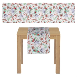 Běhoun s vánočním motivem - bílý podklad, 100% polyester, 40 x 150 cm.