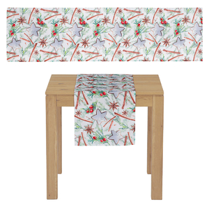 Běhoun s vánočním motivem - bílý podklad, 100% polyester, 40 x 150 cm.