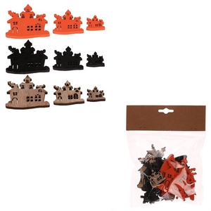 Strašidelné domečky - dřevo, mix 3 barev a vel., cena za balení (18 ks)