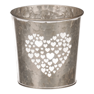 Obal z kovu na květiny, v  tmavě krémové barvě se srdcem