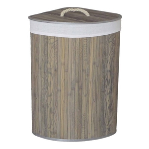 Koš prádelní - bambusový, rohový s víkem, tmavě šedý