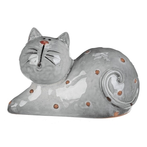 Kočka - keramická figurka, ležící, vel. XL, šedá