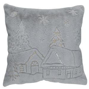 Polštář s výplní - umělá kožešina, vánoční, šedý, 100% polyester, 45 x 45 cm