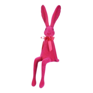 Zajíc s mašlí - sedící figurka, semiš, barva růžová