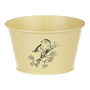 Obal kovový - nízký, motiv ptáčka, barva žlutá