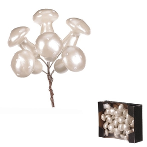 Houby na drátku - barva bílá, perleť, cena za balení (30 ks)