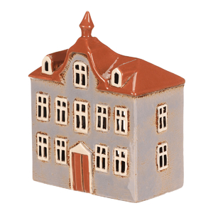 Domeček keramický - radnice, na čajovou svíčku, sv. modrý