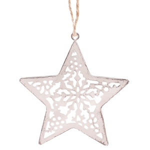 Hvězda kovová - závěsná ozdoba, barva bílá