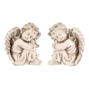 Anděl pietní - polyresin, sedící, LED, sv. šedý, mix 2, cena za 1 ks