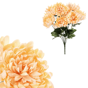 Chryzantéma - umělá kytice, 9 květů, meruňková