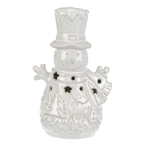 Sněhulák - keramická figurka, LED osvětl., menší, barva krémová